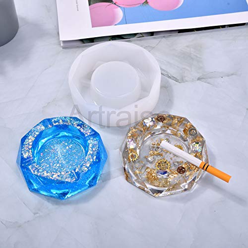 Epoxy Silicone Resin Molds Set, 32Pieces Clear Resin Casting Molds Includs Pyramid/Diamond/Cubic/Stone Shape/Sphere/Triangular Pyramid/Conical and Hexagon Ashtray Mold for DIY Craft Home Decor