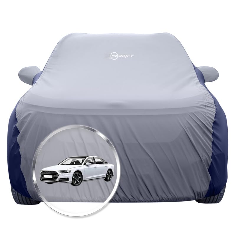Image of NEODRIFT 'SuperTech' Car Cover for Audi A8 (100% Water-Resistant, All Weather Protection, Tailored Fit, Multi-Layered & Breathable Fabric) (Colour: L.Grey+Blue)