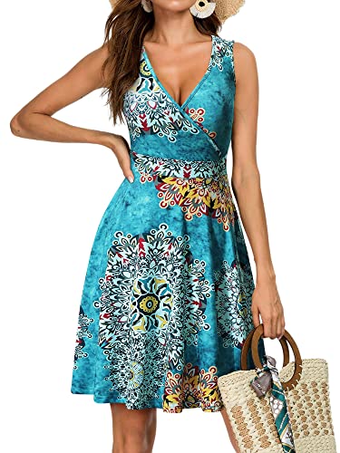 GUBERRY Womens Wrap V Neck Sleeveless Sundress Summer Flare Tank Dress with Pockets, Floral-4, Medium