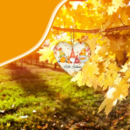iwiio Hello Autumn Decorations Autumn Gifts Wooden Heart Hanging Plaque Printed Autumn Leaves,Pumpkin, Autumn Sign Autumn Accessories for Thanksgiving and Autumn - Image 3