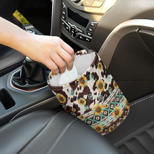 Image of Pensura Aztec Sunflowers Car Trash Storage Box Waterproof Hanging Car Garbage Bag Mini Car Interior Accessories Trash Can for Car Compatible with Most Cars,Easy to Install