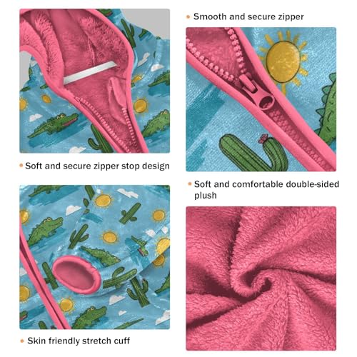 Crocodile Toddler Fleece Jacket Baby Girls Hooded Zipper Long Sleeve Thick Warm Outerwear 3-10 Years3