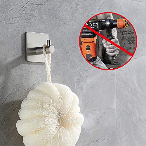 4-Pack Adhesive Hooks for Hanging, Heavy Duty Wall Hooks for Coats, Towel - Stainless Steel - Self Adhesive Utility Hooks Wall Mount for Bathroom Shower Home Door Kitchen, Brushed Nickel - Thumbnail 2