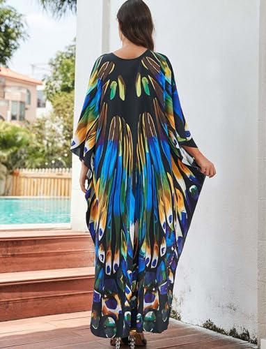 Image of KECVOT Kaftan Dresses for Women Plus Size Batwing Sleeve Caftans Long Bathing Suit Cover Up Maxi Beach Dress Loungewear