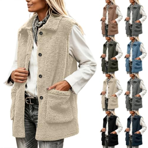 Womens Sherpa Fleece Vest Sleeveless Jacket Button Down Collar Outerwear - image 1