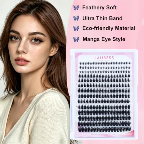 Image of Lash Clusters with Spikes Manga LAUBESS Eyelash Clusters Kit Fairy Anime Cluster Eyelash Extensions with Bottom Individual Lashes DIY Volume Cluster Lashes (Spiky+Bottom,0.07D-10-16mm)