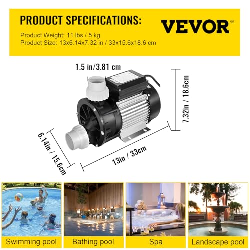 Image of VEVOR Pool Spa Pump Above Ground 1 /2 HP 110V Hot Tub 0.37KW Water Circulation Swimming Pool Pump