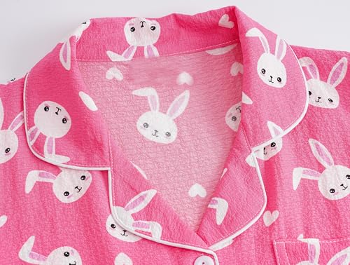 Image of Hupohoi Big Girls Button Down Pajama Set 3pcs Short Sleeve Long Pants with Shorts Crepe Wrinkled Fabric Sleepwear Nighty