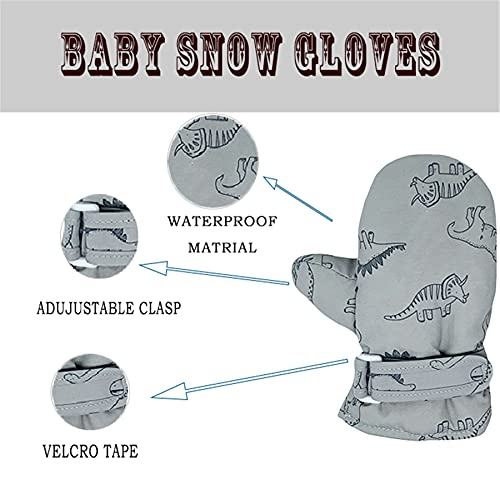 Urban Virgin Infant Baby Toddler Kids Winter Mittnes Lined Fleece Warm Waterproof Ski Snow Gloves For Boys Girls Grey Dino 6-24 Months thumb #1