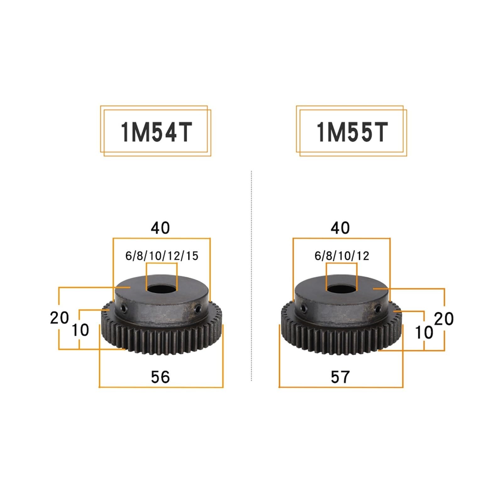 Bevel Gear Pinion Hardware Mechanical Pinion Gear 1M-54T/55T Carbon Steel High Frequency Quenching of Teeth Gear Wheel Bore 8/10/12mm(12 mm-54 Teeth)