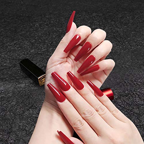 Allereya super long coffin faux ongles ballerina red Press sur des ongles Clip de fête de bal sur les ongles super long couvercle complet acrylique ongles art pour les femmes et les filles 24pcs
