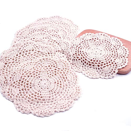 Phantomon 8 Inch Doilies Crochet Round Lace Doily Handmade Placemats 100% Cotton Crocheted Coasters, Flower Design, Pack Of 8 (Beige) #TOP4