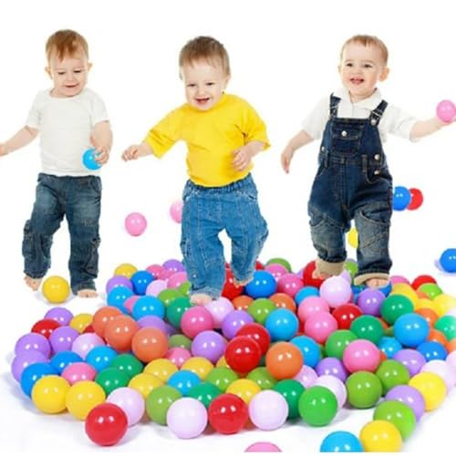 Générique Balles de Jeu en Plastique 5,5 cm Set colorée, avec Sûre pour Piscine Boule Océanique Aux Couleur Vive, Y Compris Un Sac Filet, Souple...