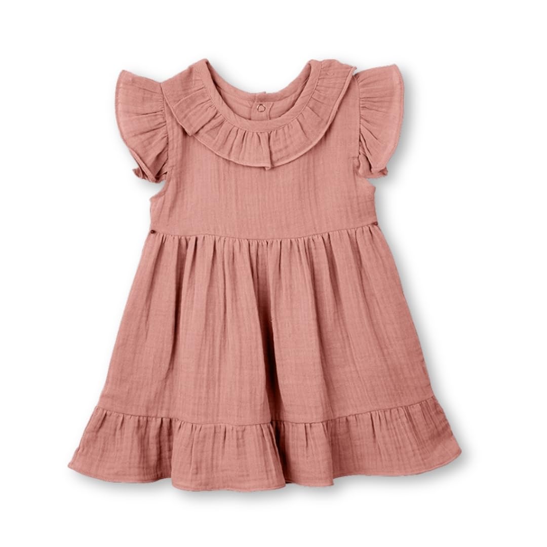 the boo boo club Organic Cotton Muslin Frock for Baby Girls |Short Sleeve | Solid | Cotton Frock | Dress for Baby-picture-28