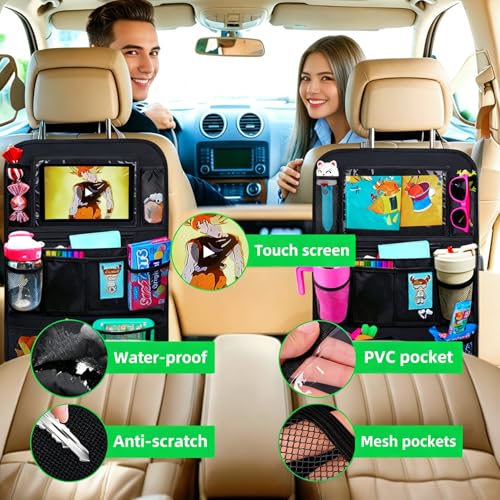Image of Car Organizer Kick Mats Back Seat Protector, Car Back Seat Organizer with Tablet Holder Pocket for Kids, Travel Accessories with 10 Storage Pockets, 2 Pack