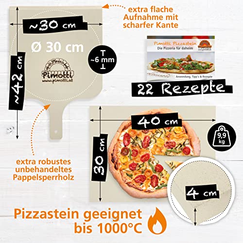 PIMOTTI Pizzastein 4cm Pizza-Stein für Backofen Brotbackstein aus echtem Schamott Pizzastein eckig...