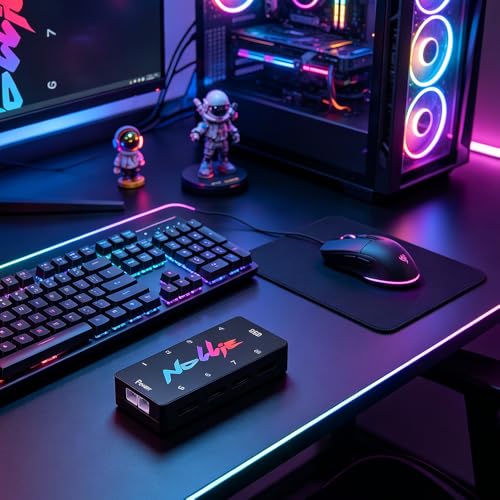 Kontroler ARGB, kontroler HOVCEH 5 V 3 PIN ARGB, hub do wentylatorów PC RGB z 2 portami zasilania SATA i 8 portami, procesor z rdzeniem RISC-V, kompatybilny z SignalRGB i OpenRGB