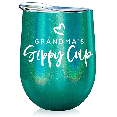 Grandma Gift Insulated Wine Tumbler - 12Oz With Steel Straw, Bpa Free Lid, And Straw Cleaning Brush - Stainless Steel Stemless Wine Tumbler - Grandma's Sippy Cup - Coffee, Tea, White Wine #TOP5