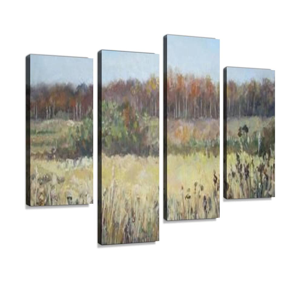 Canvas Print Artwork October in the russian country field Oil painting Wall Art Pictures Framed Digital Print Abstract Painting Room Home Office Decor Ready to Hang - 4 Panel