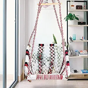 Halder Jute Regular Indoor Outdoor Square Hanging Swing Chair (Cotton, White Black Red, 150 * 65 * 72 cm)