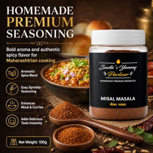 Image of Savita's Yummy Parlour Misal Masala - 100g | Authentic Maharashtrian Spice Blend | Homemade Premium Masala for Spicy & Flavorful Misal