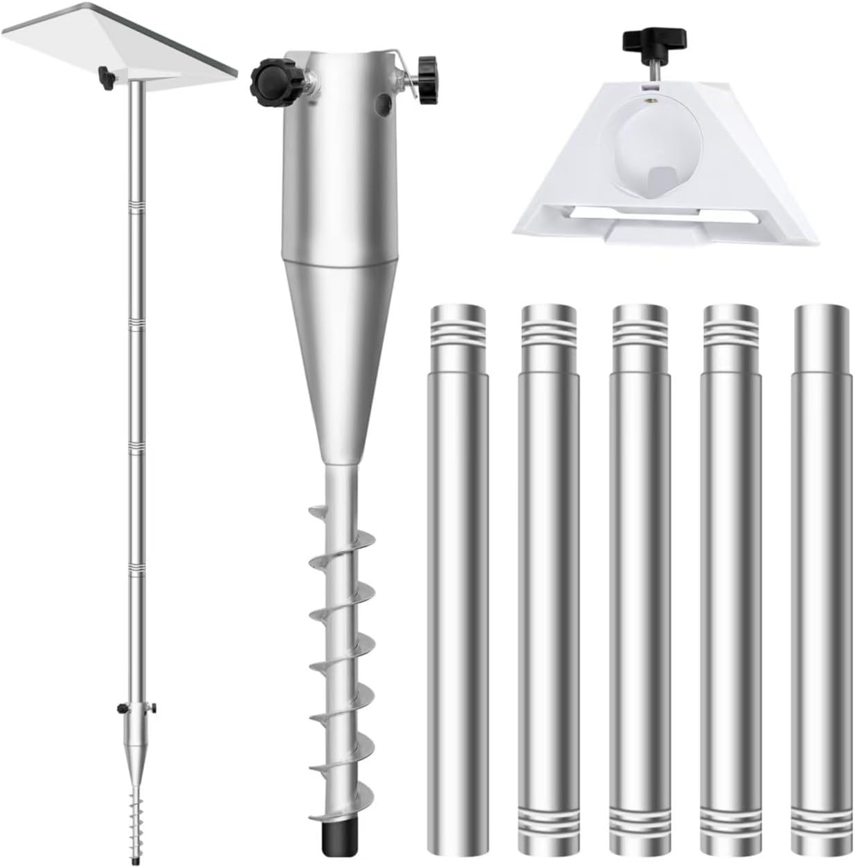 10FT Starlink Mini Ground Pole Mount Kit ,Starlink Mini Pole Mount，1.5'' Diameter Pole Starlink mini Mounting Kit with Starlink mini Pipe Adapter and No Dig Ground Anchor