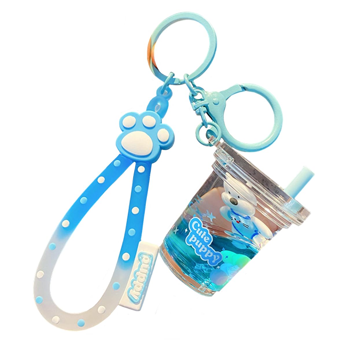ZDHC Milk Tea Floating Dog Keychain Cute Kawaii Liquid Quicksand Puppy Keyring Car Keys Bags Pendant for Women Girls