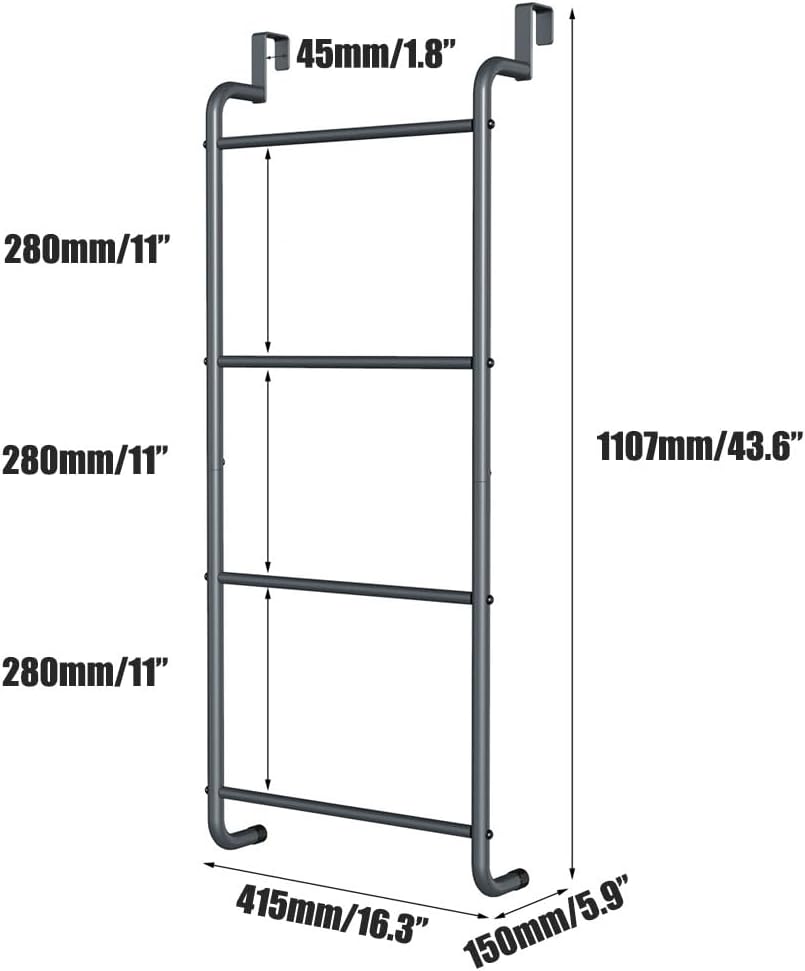 Over The Door Bathroom Hanging Organizer Shelf， Towel Rack for Bathroom, 4 Tier Towel Hanger for Glass Shower Wall or Shower Door (Frameless or Frame to 2") Stylish,Gray