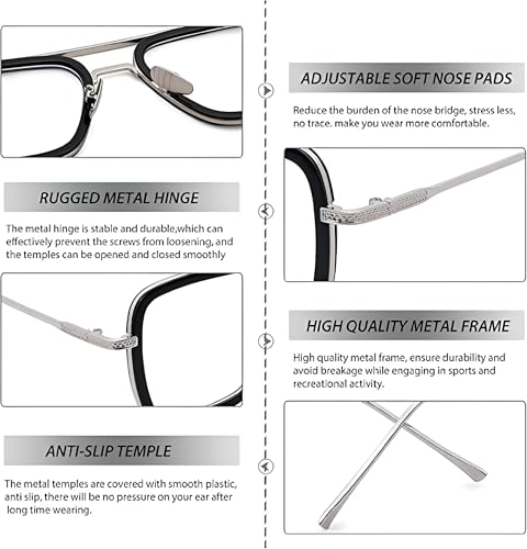 Image of Roshfort Blue Cut computer glasses zero power Avengers Infinity War Iron Man Unisex SunglassesItalic (C-4, Silver-Black)