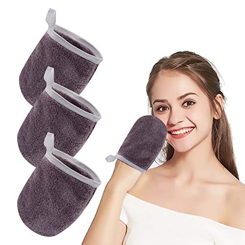 KinHwa Guanto Struccante per il viso Pulizia viso solo con Acqua Rimuove Make-up panno microfibra per rimozione make up 10cm x 13cm (Viola, 3)