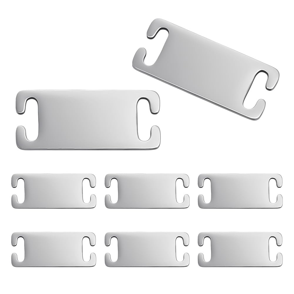 UNICRAFTALE 10Pcs Personalized Dog Collar Silent Engraved Slide On Pet ID Tag Adjustable Dog Collar Stainless Steel Stamping Blank Tag Rectangle Pet Collars Tags for Cats and Dogs 35mm