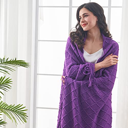 inhand Valentine's Day Gifts Throw Blanket Purple for Couch, Soft Living Room Home Decor Twin Size Knitted Blanket, Outdoor Lightweight Breathable Summer Blanket, Farmhouse Woven Decorative, 60"x80" - Cosy Home Interiors inhand Valentine's Day Gifts Throw Blanket Purple for Couch, Soft Living Room Home Decor Twin Size Knitted Blanket, Outdoor Lightweight Breathable Summer Blanket, Farmhouse Woven Decorative, 60"x80" - Image 6