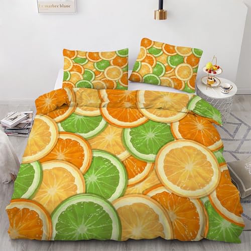 Housse de couette 90x190 fruit jaune ensemble literie 3 pièces douce - 2