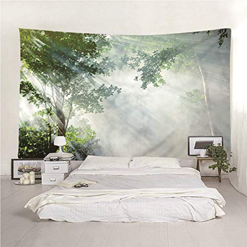 Tapisserie murale polyester KnSam déco salon forêt de brouillard vert - 6