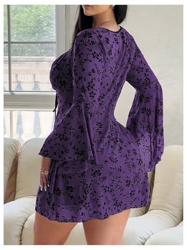 Image of Floerns Women's Plus Size Floral Gothic Dress Flare Long Sleeve Mesh Grunge A Line Dress