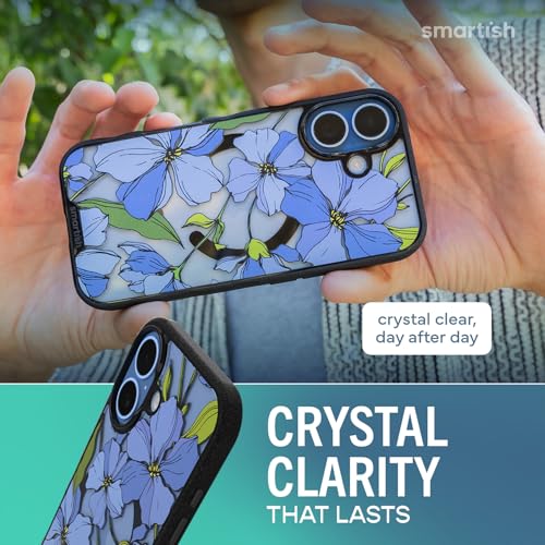 Image of Smartish iPhone 17 MagSafe Clear Case - Gripmunk Magnetic Slim Case [Lightweight + Protective] Anti-Yellowing Thin Grip Clear Cover for Apple iPhone 17 - Blue Blossoms