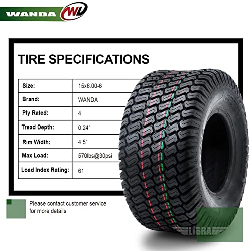 Set 2 Wanda 15X6-6 15X6.00-6 Lawn Mower Tractor Cart Turf Tires15X6X6 P332 -13016 #TOP3