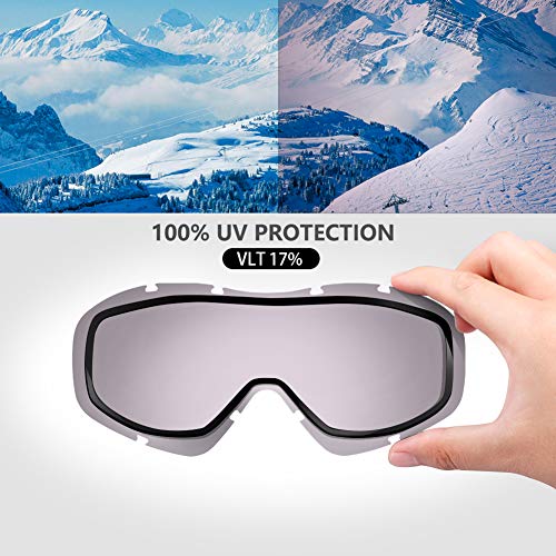 Image of OutdoorMaster OTG Ski Goggles - Over Glasses Ski /Snowboard Goggles for Men, Women & Youth - 100% UV Protection (Panda Frame + VLT 17% Grey Lens with Full REVO Green)