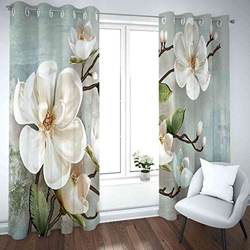 Rideaux occultants enfant 3D fleurs blanches 264x242 cm en polyester isolant