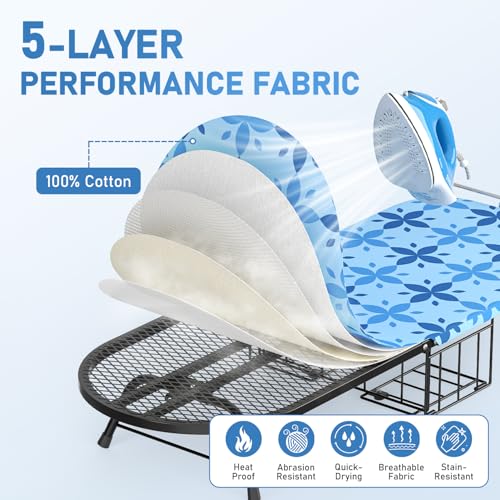 Image of Small Ironing Board Tabletop with Iron Holder, Foldable Mini Iron Board with Iron Rest, Hook for Wall /Door Hanging, Dirt & Heat Resistant Cover, Portable for Home Apartment Travel Laundry Room Sewing