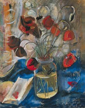 Peinture à l'huile Red Poppies 1980 d'après Janos Pirk toile premium de 30 x 36 pouces
