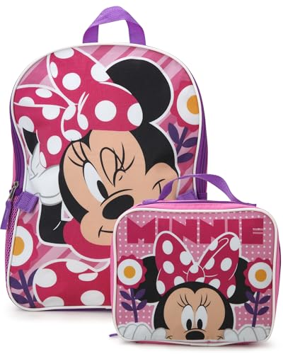 Fast Forward Disney Minnie Mouse Girls Backpack and Lunch Box Set - 2 Piece 15 Inch School Backpack With Detachable Lunch Bag Size One Size Minnie Mouse Pink/Purple