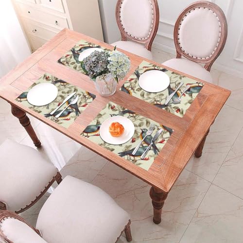 Set de table en PVC antitache lavable oiseaux vintage rustique - 5