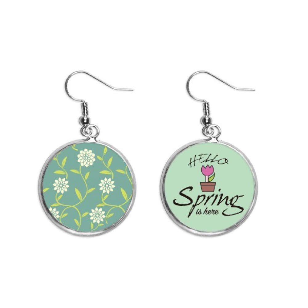 Pendientes de primavera flores verde blanco colgante decorativo joyas de temporada mujer 5
