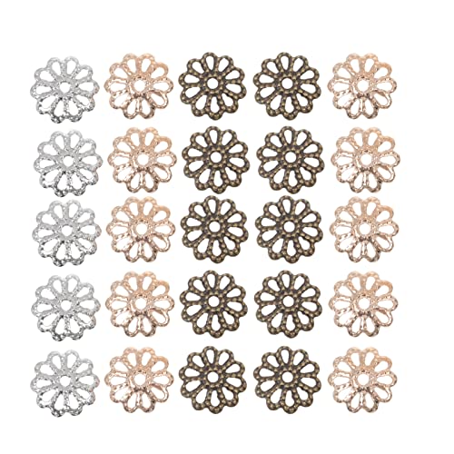 Amosfun 2Bags Flower Hollow Out Bead Caps Flower Bead End Caps Bracelet DIY Crafts Filigree Flower Caps Spacer Loose Bead Caps for Bracelet Necklace Earring Jewelry Crafts Making