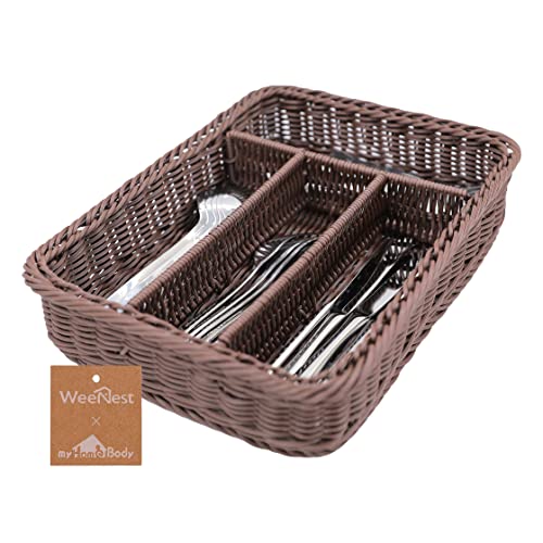 myHomeBody Soporte Rectangular de Mimbre para Utensilios, Organizador de Cajones, 1 Unidad, Marrón Oscuro