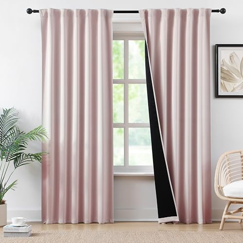 Back Tab and Rod Pocket Pink Blackout Curtains for Girls Bedroom Decor Baby Pink Thermal Insulated 100% Light Blocking Window Curtains for Living Room Nursery 40