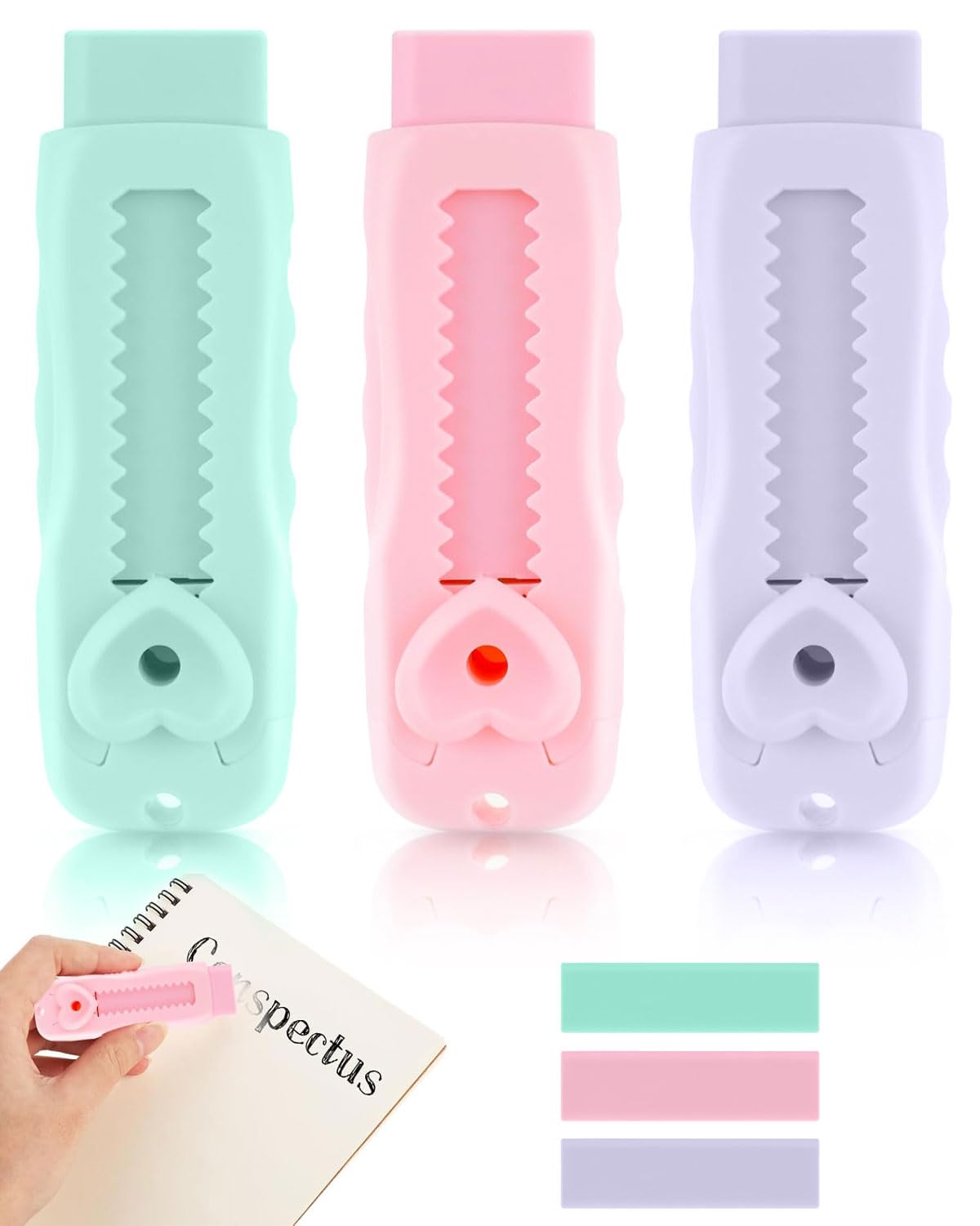 3 portaminas, portaminas con goma de borrar para niños + 4 gomas de repuesto Portaminas con goma de borrar, para escolares Material escolar (rosa)