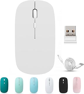 BlueBose Wireless Bluetooth Rechargeable Mouse, Laptop Silent Rechargeable Mouse, 3-Speed Dpi Adjustable Slim Mini Cordless Mouse, Nano Usb Wireless Receiver, Compatible Laptop/Ipad/Mac/PC(White)