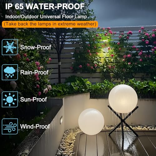 Image of Lightdot Outdoor Floor Lamp, 12-Inch LED Ball Light with Milky White Waterproof Shade - 10W 3000K Corn Globe Floor Lamps with Stable Black Tripod Base, for Patio Garden Living Room, Bedroom, Plug&Play
